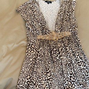 Leopard Print long shirt with gold and crystal accent